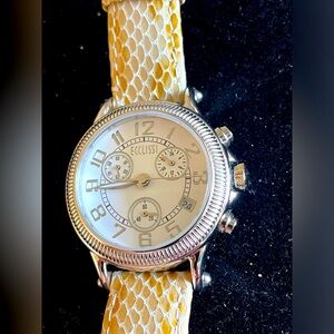 Ecclussi ladies watch chronograph sterling silver w/ leather band w/ date
